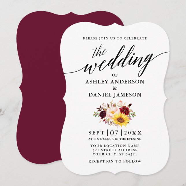 Elegant Calligraphy Script Mixed Floral Wedding Invitation (Front/Back)