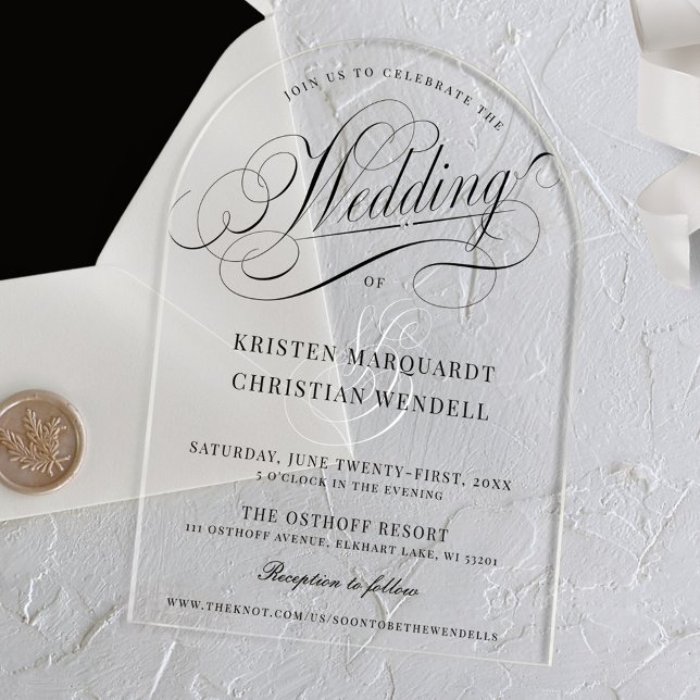 Elegant Calligraphy Script Modern Arch Wedding Acrylic Invitations (Creator Uploaded)