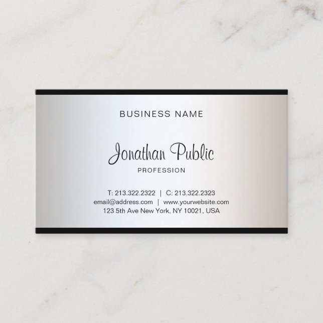 Elegant Calligraphy Script Modern Chic Plain Luxe Business Card (Front)