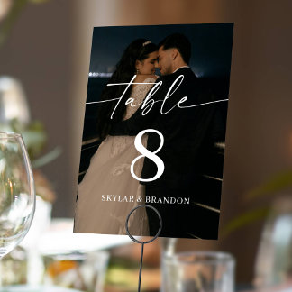 Elegant Calligraphy Script Modern Photo Wedding Table Number