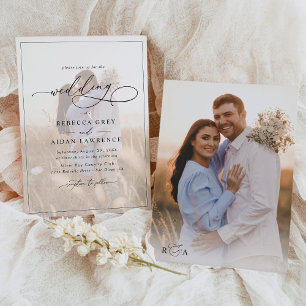 Elegant Calligraphy Script Monogram Photo Wedding Invitation