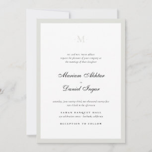 Elegant Calligraphy Script Monogram White Wedding Invitation
