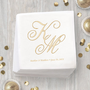 Elegant Calligraphy Script Monogrammed Wedding Foil Napkins