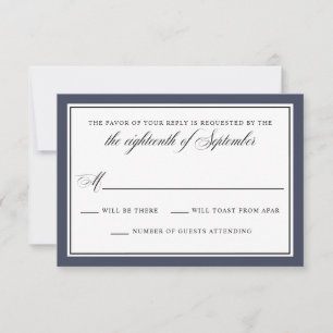 Elegant Calligraphy Script Navy Blue Wedding RSVP Card