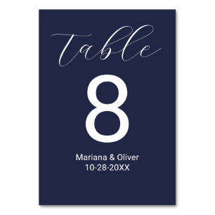 Elegant Calligraphy Script Navy Blue Wedding Table Number