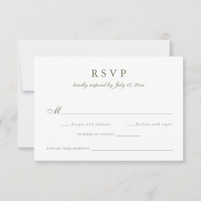 Elegant Calligraphy Script Olive Sage Wedding RSVP Invitation (Front)