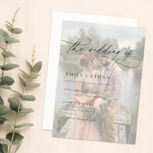 Elegant Calligraphy Script Overlay Photo Wedding Invitation