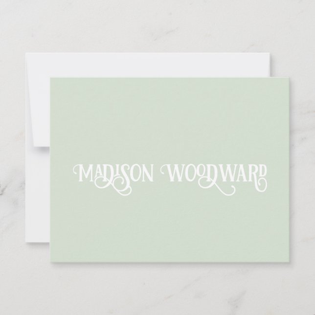 Elegant Calligraphy Script Pastel Green Card (Front)