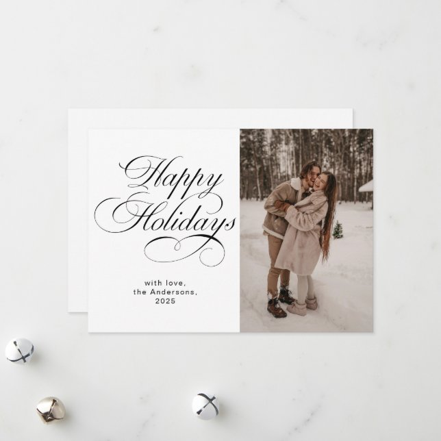 Elegant Calligraphy Script Photo Collage Christmas Holiday Card (Front/Back In Situ)