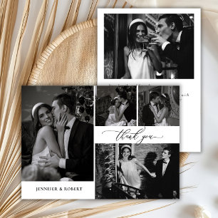 Elegant Calligraphy Script Photo Collage Wedding Thank You Card
