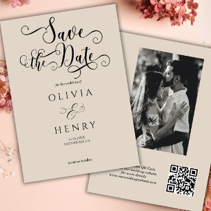 Elegant Calligraphy Script Photo QR Code  Save The Date
