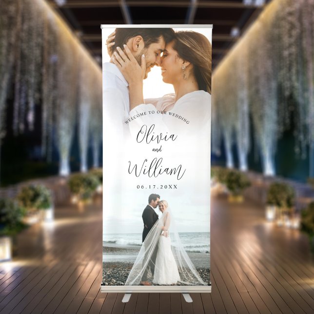 Elegant Calligraphy Script Photo Wedding Welcome Retractable Banner (Creator Uploaded)