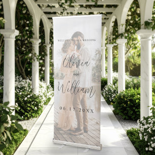 Elegant Calligraphy Script Photo Wedding Welcome Retractable Banner
