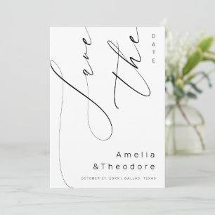 Elegant Calligraphy Script Plain White Wedding Save The Date
