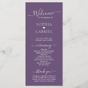 Elegant Calligraphy Script Purple Wedding Ceremony Programme