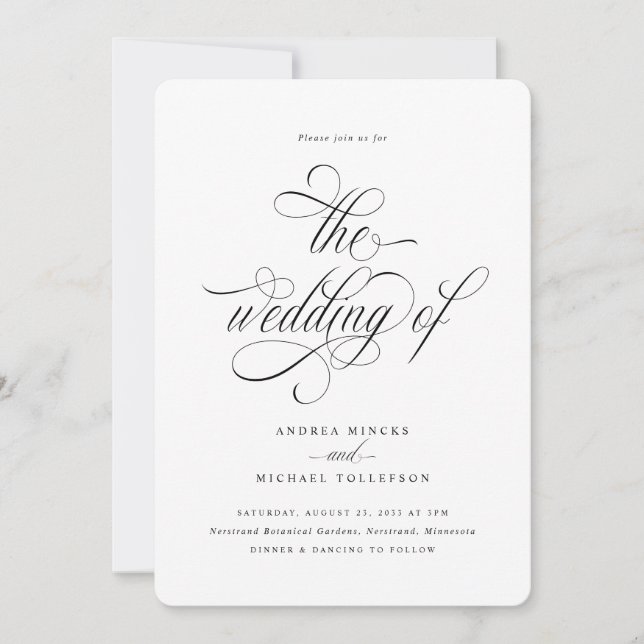Elegant Calligraphy Script Rounded Corner Wedding  Invitation (Front)