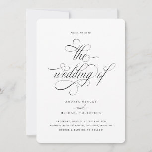 Elegant Calligraphy Script Rounded Corner Wedding  Invitation