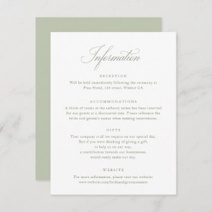 Elegant Calligraphy Script Sage Wedding Info Card