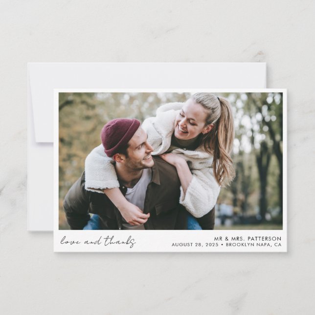 Elegant Calligraphy Script Simple Photo Wedding Thank You Card (Front)