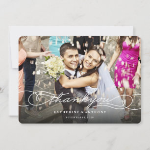 Elegant Calligraphy Script Stylish Photo Wedding Thank You Card