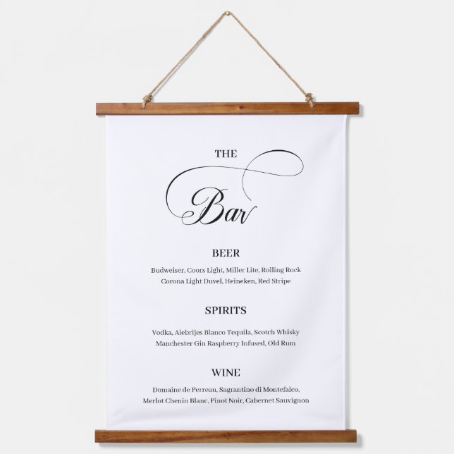 Elegant Calligraphy Script Wedding Bar Menu Hanging Tapestry (Front)