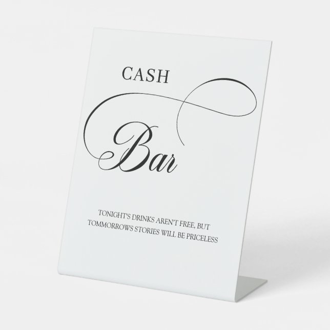 Elegant Calligraphy Script Wedding Cash Bar Sign (Front)