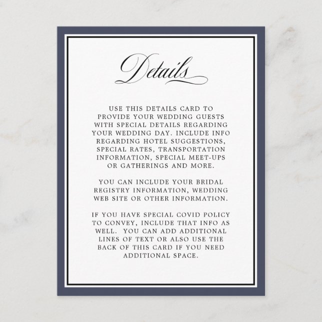 Elegant Calligraphy Script Wedding Details  Enclosure Card (Front)