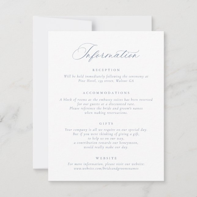 Elegant Calligraphy Script Wedding Information Invitation (Front)