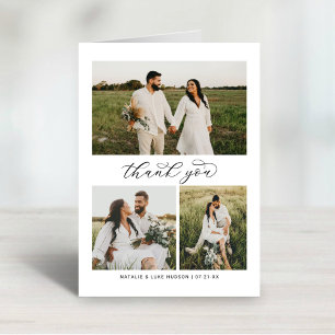 Elegant Calligraphy Script Wedding Photo Collage Thank You Card