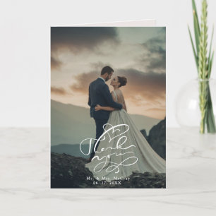 Elegant Calligraphy Script Wedding Photo Thank You Card