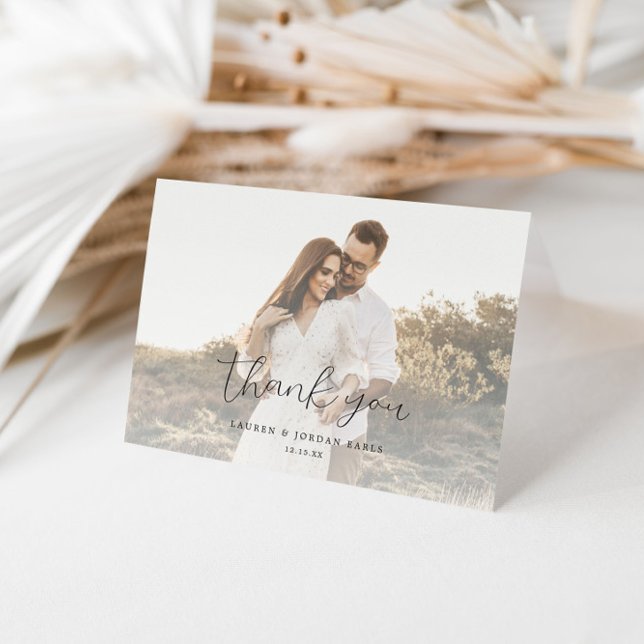 Elegant Calligraphy Script Wedding Photo Thank You Card (Creator Uploaded)