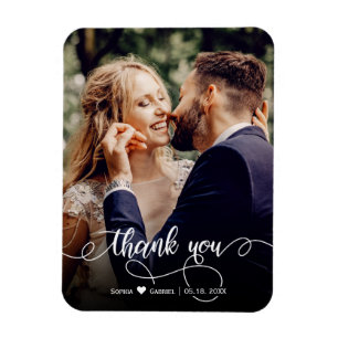 Elegant Calligraphy Script Wedding Photo Thank You Magnet
