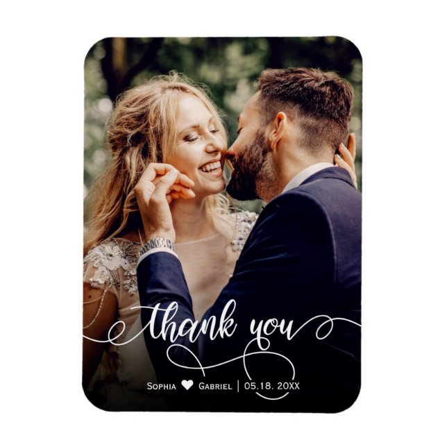 Elegant Calligraphy Script Wedding Photo Thank You Magnet (Vertical)