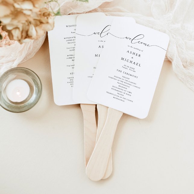 Elegant Calligraphy Script Wedding Program Hand Fan (Creator Uploaded)