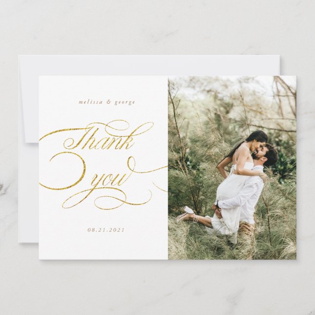 elegant calligraphy script wedding thank you card (Front)