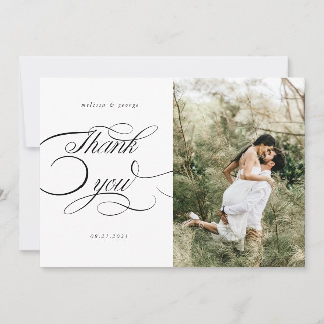 elegant calligraphy script wedding thank you card (Front)