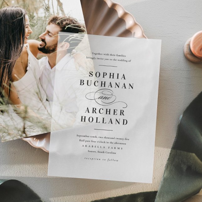 Elegant Calligraphy Script Wedding Vellum Invitations (Elegant Classic Type Vellum Wedding Invitaiton.)