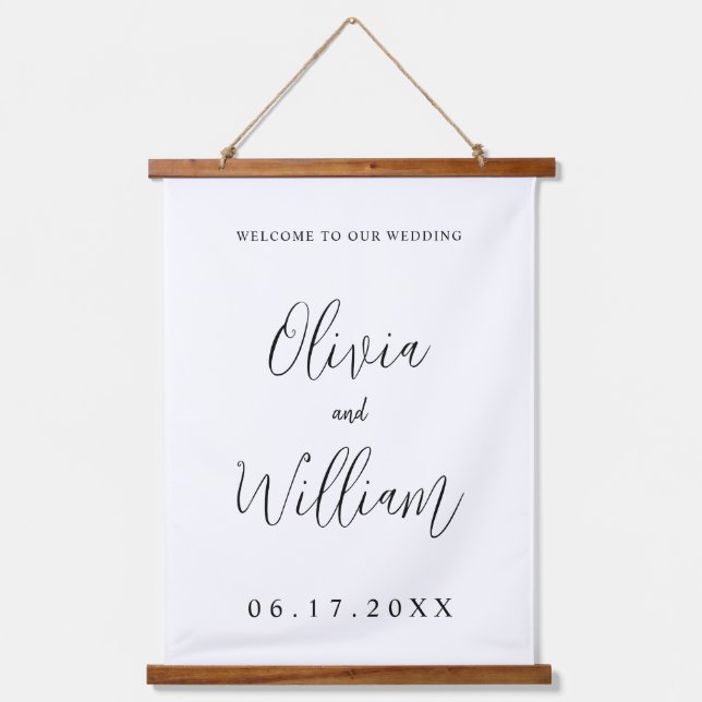 Elegant Calligraphy Script Wedding Welcome Hanging Tapestry (Front)