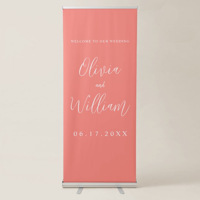 Elegant Calligraphy Script Wedding Welcome Retractable Banner (Front)