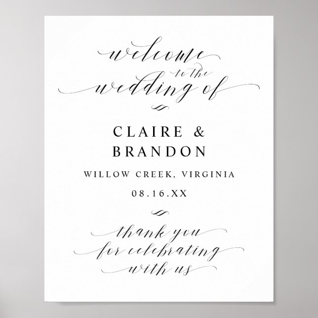 Elegant Calligraphy Script Wedding Welcome Sign (Front)