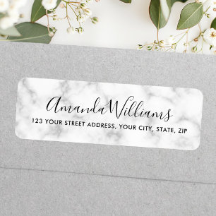 Elegant calligraphy script white marble address