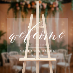 Elegant Calligraphy Script White Welcome Wedding Acrylic Sign