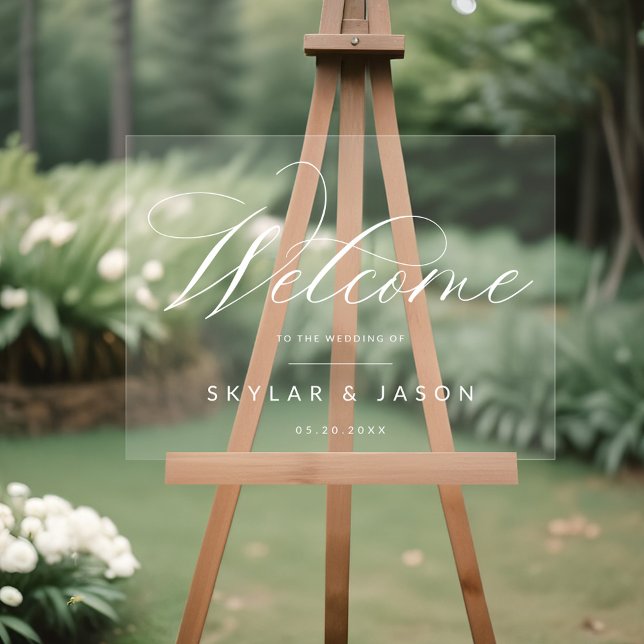 Elegant Calligraphy Script White Welcome Wedding Acrylic Sign (Elegant Calligraphy Script White Welcome Wedding Acrylic Sign)