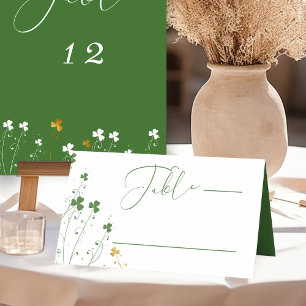 Elegant Calligraphy Shamrock Wildflower Wedding Place Card