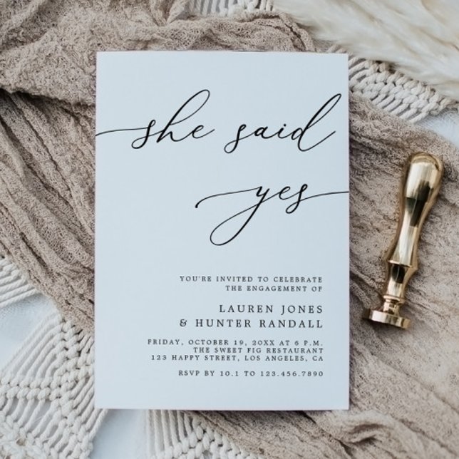 Elegant Calligraphy She Said Yes Engagement Party Invitation (Creator Uploaded)