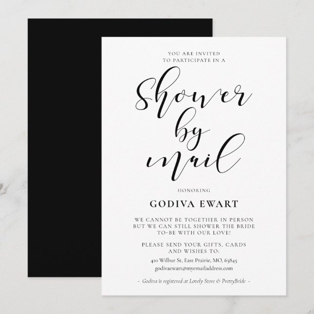 Elegant calligraphy Shower by mail Invitation (Front/Back)