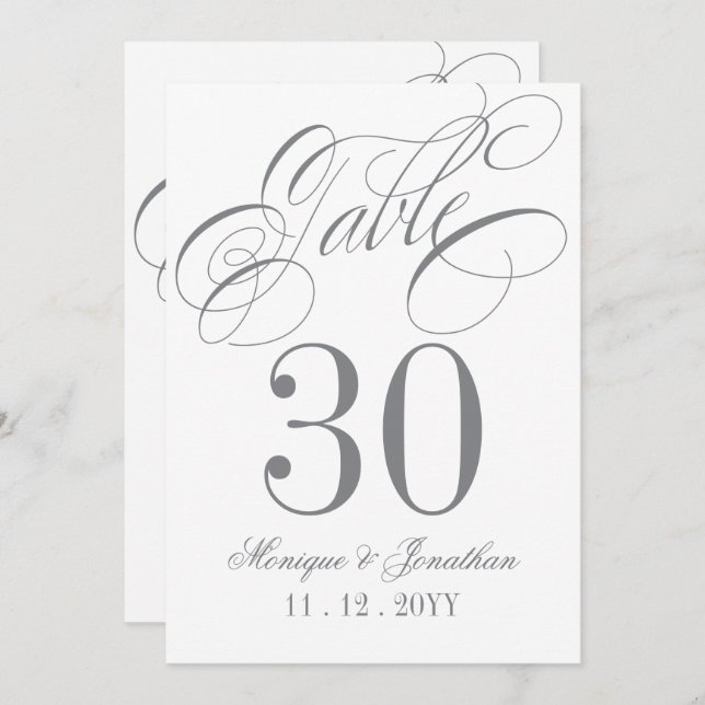 Elegant Calligraphy Silver Table Number (Front/Back)