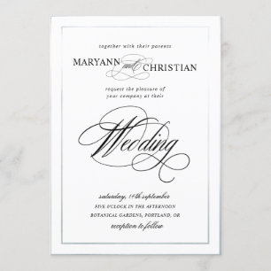elegant calligraphy silver wedding invitation