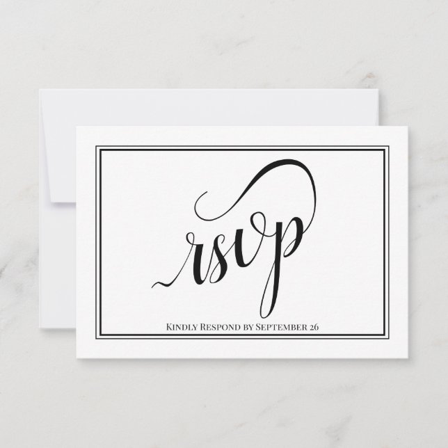 Elegant Calligraphy Simple Black & White Wedding RSVP Card (Front)