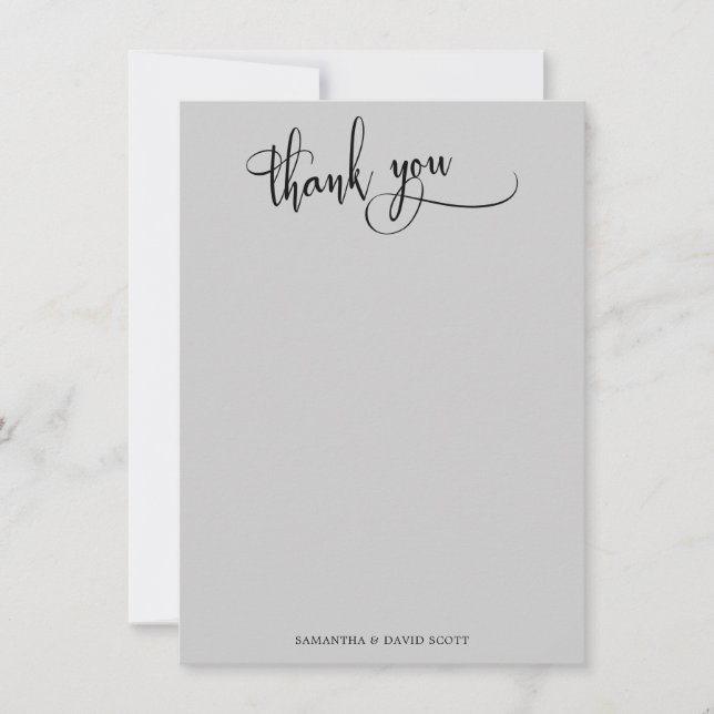 Elegant Calligraphy Simple Grey Thank You Card (Front)